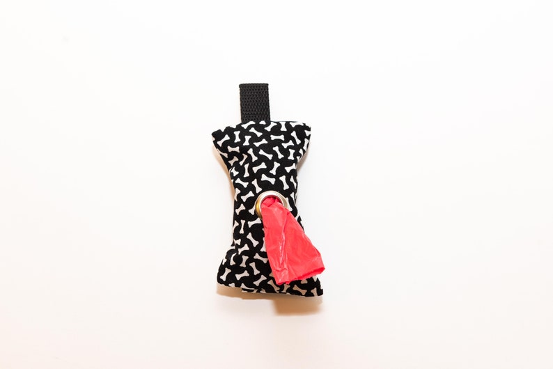 Fabric Dog Poop Bag Holder Black Dog Bone Print Dog Poop Bag Bone Print Pet Waste Bag Holder Dog Bone Print Fabric Pet Waste Bag Holder