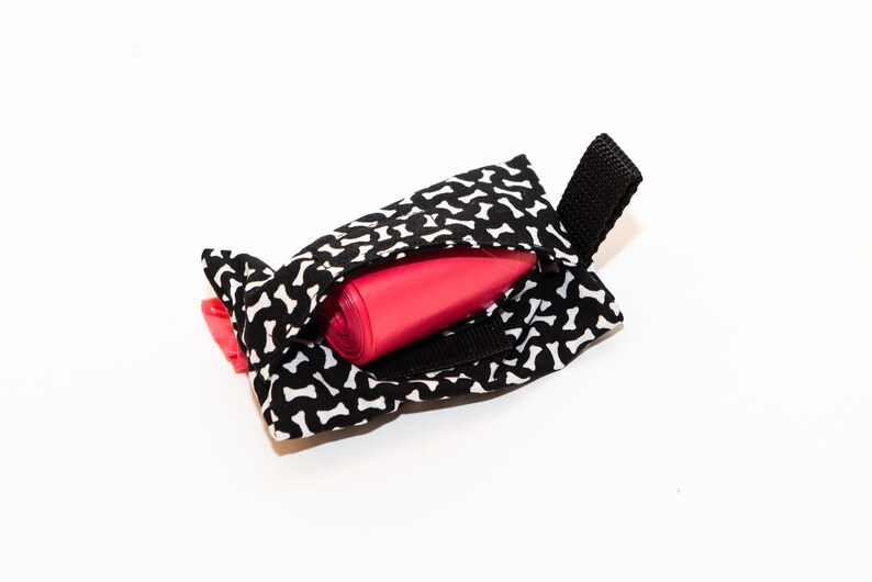 Fabric Dog Poop Bag Holder Black Dog Bone Print Dog Poop Bag Bone Print Pet Waste Bag Holder Dog Bone Print Fabric Pet Waste Bag Holder