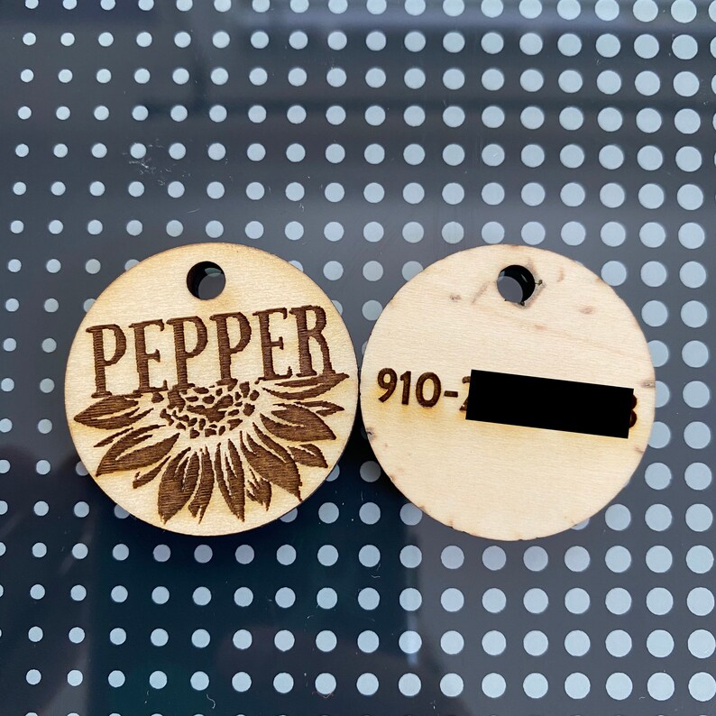 wooden sunflower name print id tag wood sunflower pet tag etsy