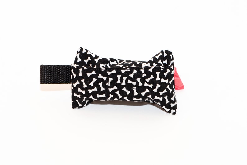 Fabric Dog Poop Bag Holder Black Dog Bone Print Dog Poop Bag Bone Print Pet Waste Bag Holder Dog Bone Print Fabric Pet Waste Bag Holder