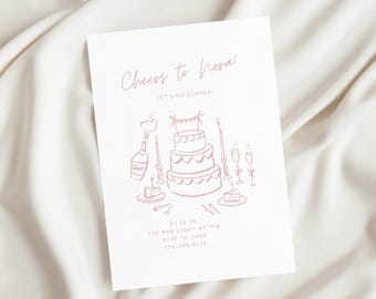 Hand-illustrated “Birthday Cheers” invitation | Editable Canva Template with Illustrations | Instant Download
