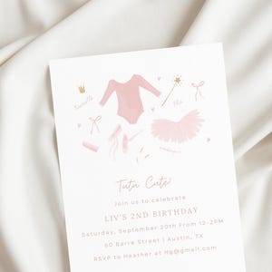 Hand-illustrated “Tutu Cute” Ballerina Birthday invitation | Editable Canva Template with Illustrations | Instant Download