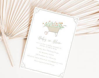 Hand-illustrated “Baby in Bloom” Baby Shower Invitation | Editable Canva Template with Illustrations | Instant Download
