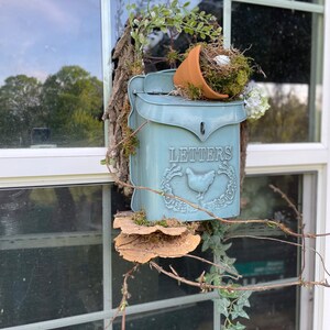 Woodland Mailbox Floral Arrangement, Bird Nest, Mushrooms, and Ivy Decor
