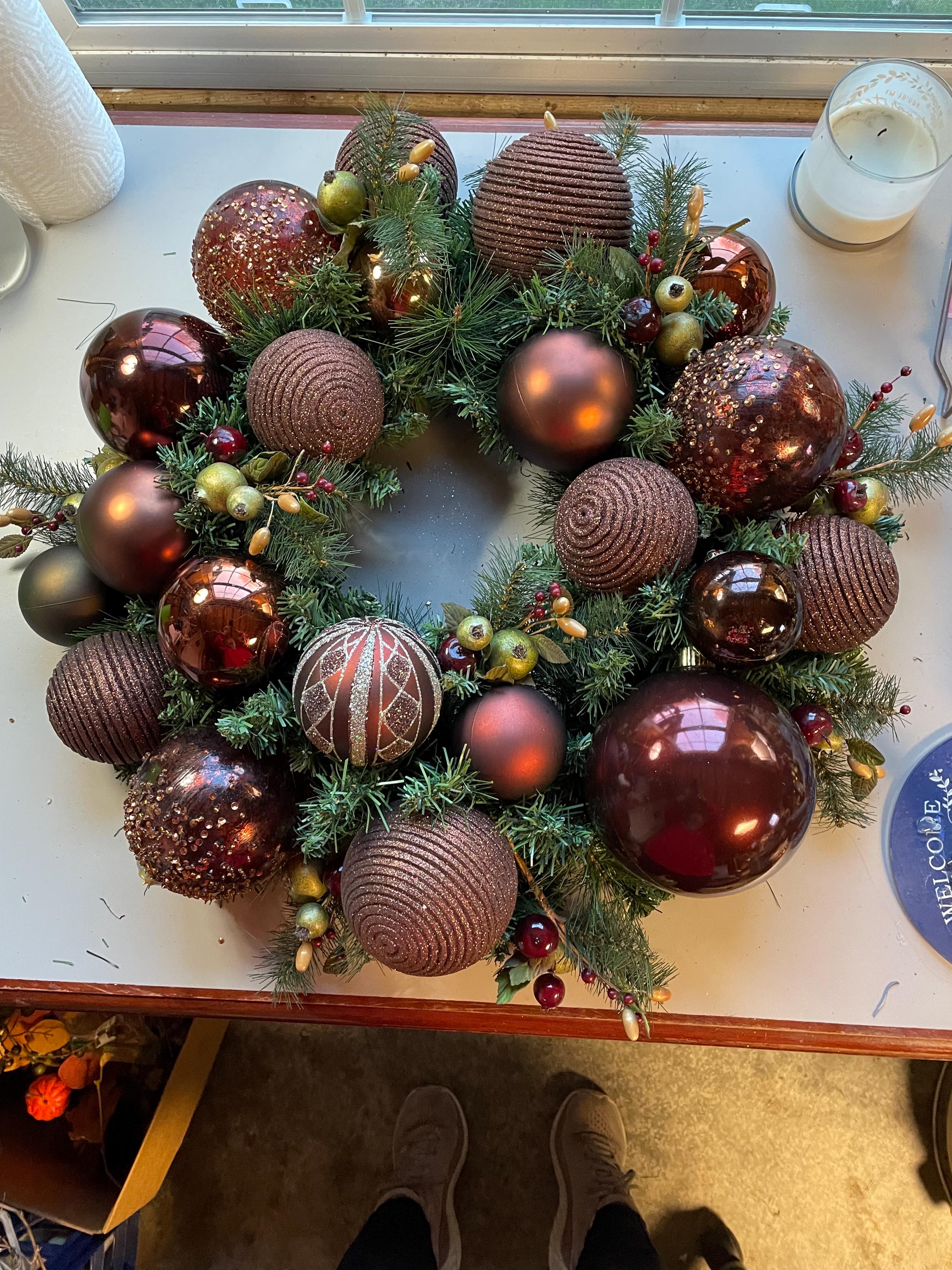 Large Brown and Gold Christmas Wreath With Refurbished Ornaments - Etsy