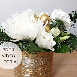 White and Gold Flower Arrangement Video Tutorial with Step by Step Instructions & Instant Digital Download, DIY New Year's Centerpiece image 1