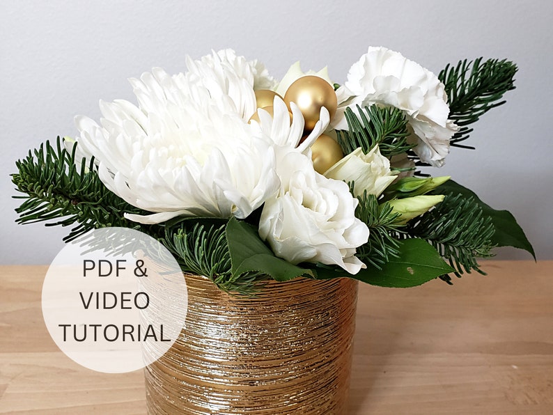 White and Gold Flower Arrangement Video Tutorial with Step by Step Instructions & Instant Digital Download, DIY New Year's Centerpiece image 1
