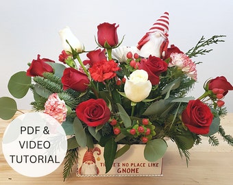 Gift Box Flower Arrangement Video Tutorial, Step by Step Instructions & Instant Digital Download, Red and White DIY Christmas Centerpiece