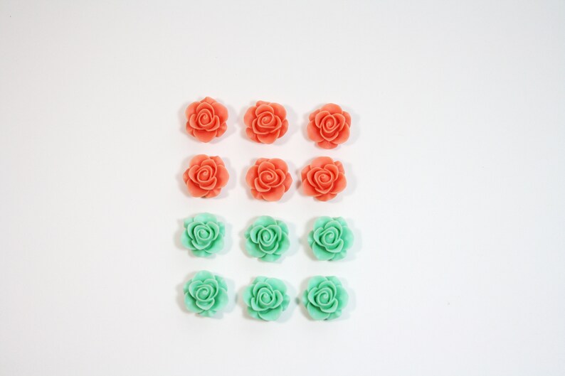 Office Desk Accessories Mint Green And Coral Flower Magnet Set