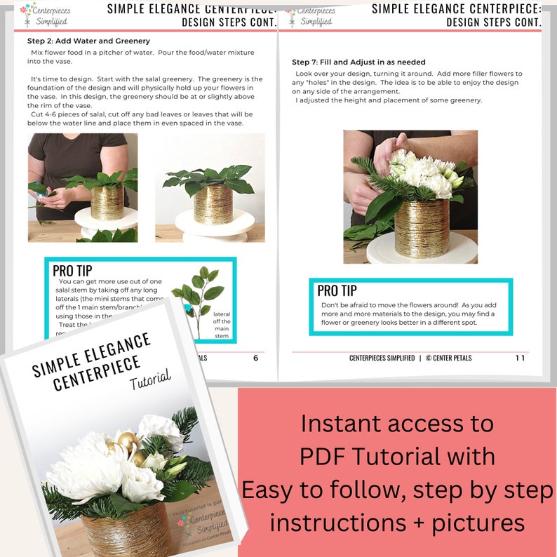 White and Gold Flower Arrangement Video Tutorial with Step by Step Instructions & Instant Digital Download, DIY New Year's Centerpiece image 2