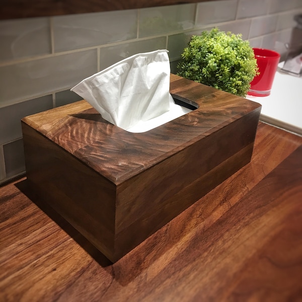 Black walnut tissue box cover / handkerchief made of solid wood. Fits  up to 5.25"(W) x 9,5"(L) x 3,5"(H)tandard rectangular boxes