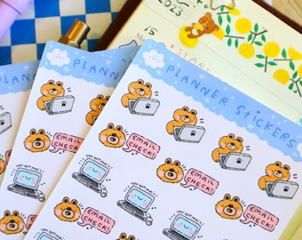 working bear email check time planner sticker sheet