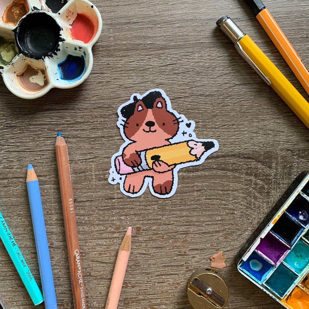 Artsy Cat Waterproof Vinyl Sticker - Etsy