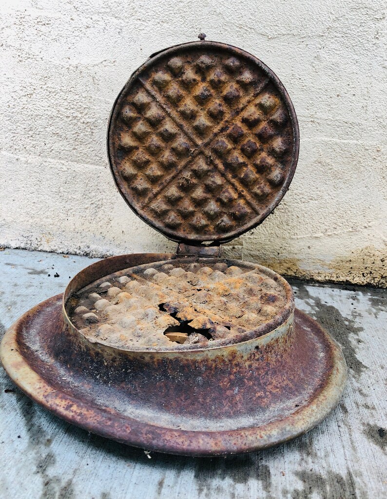 Vintage Waffle Iron Metal Art Supply Rusty Metal Parts Etsy