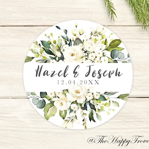 Greenery and White floral thank you stickers, personalised Stickers, wedding favours, WF01