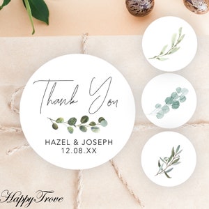 Greenery themed thank you stickers, personalised Stickers, wedding favours, bridal shower favours, G01