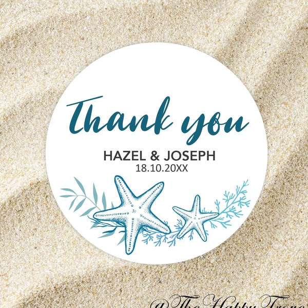 Beach themed thank you stickers, starfish, wedding favours, bridal shower C01