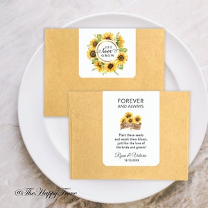 Let love grow seed bags - Sunflower, wedding favours, bridal shower favours, baby shower favours