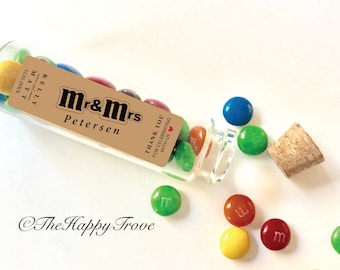 M&M Chocolate Wedding stickers, wedding favours, bridal shower.