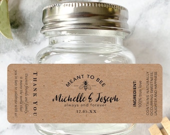 Meant to Bee Kraft Brown Stickers: Rustic Honey Favors, Personalized Wedding, Bridal Shower