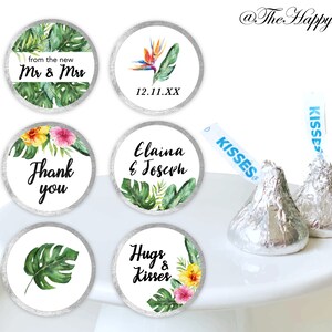 Tropical Hershey&#39;s Kisses Stickers: Personalized Wedding Favors (108 labels)