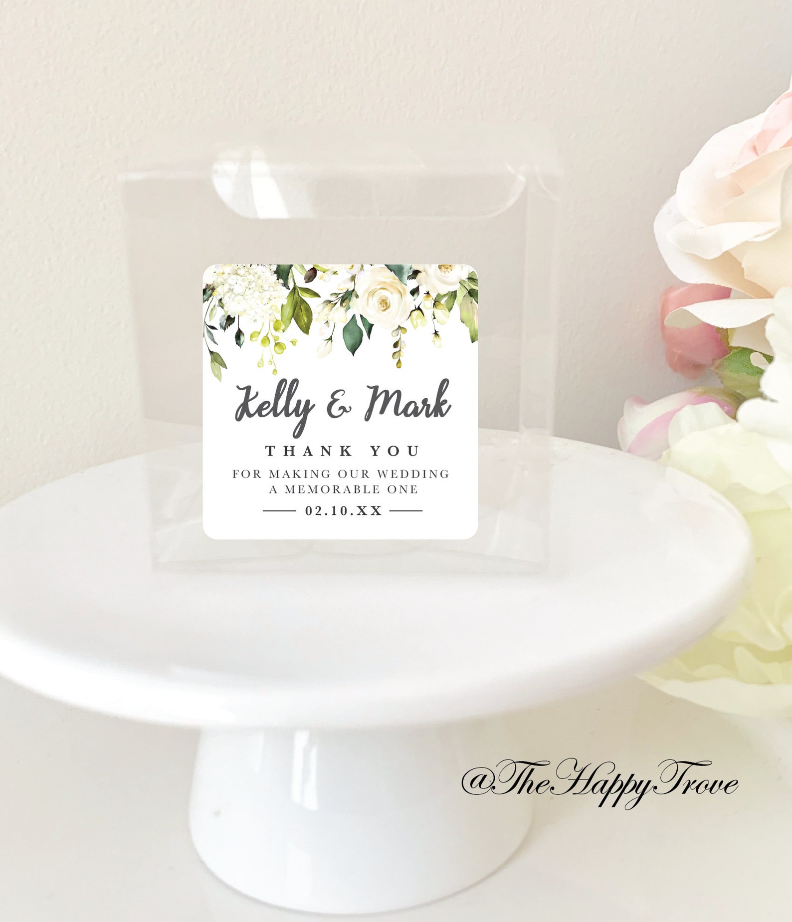 White Floral Square Thank You Stickers Personalised Stickers - Etsy