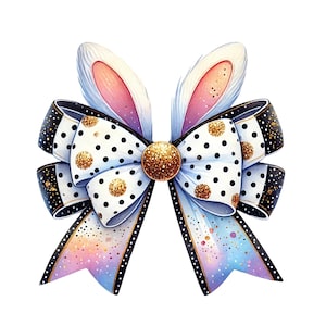 Easter Bunny Coquette bow PNG, Polka Dot Print Coquette Bow Easter Bunny Ears, Happy Easter png, Girls Easter Png, Bunny Ears, Bunny Bow Png