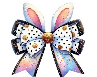 Easter Bunny Ears Bow PNG: Polka Dot Coquette Design (Digital Download)
