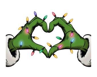 Whoville Christmas Light Heart Hands PNG: Funny Santa Clipart (Digital Download)