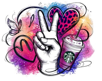 Peace Love Coffee PNG: Sublimation Design (Digital Download)