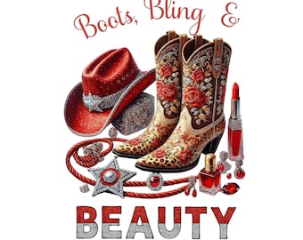 Western cowgirl-laarzen PNG: bling & beauty-sublimatie (digitale download)