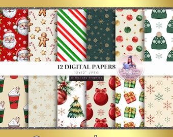 Christmas Digital Paper: Watercolor Holiday Patterns (PDF Download)