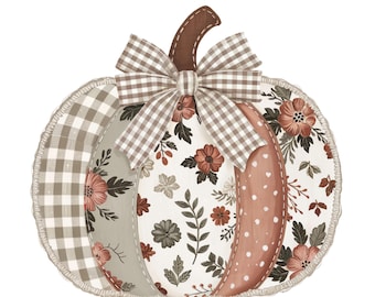 Vintage Patchwork Pumpkin PNG: Fall Quilt Design (Digital Download)