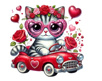 Cute Cat Valentine Hearts Png, Cat Mom Png, Valentine's Day Png, Cat Lover Png, Valentine Shirt Design, Cat Lover Gift, Valentine Cat Png