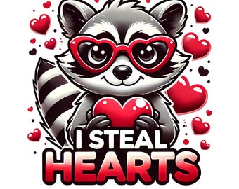 Funny Valentine Raccoon PNG: I Steal Hearts, Kids Valentines Day Card (Digital Download)