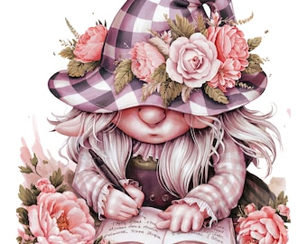 Watercolor Floral Gnome Clipart: Girl Garden Gnome PNG (Digital Download)
