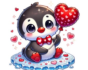 Cute Valentine Baby Penguin png, Penguin Clip Art , Baby Penguin nursery print, Penguin lovers gift, Valentine Penguin sublimation,