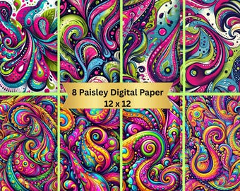 Paisley Digital Paper: Preppy Scrapbook Pattern (JPEG Download, Commercial Use