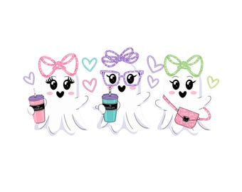 Cute Colorful Neon Bougie Ghosts Png, Neon Halloween Ghosts PNG, Boo Ghost Shirt Png, Coquette Halloween Neon Png, Spooky Season Png,