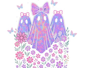 Fantasma iridescente PNG: Design de laço de coquete para Halloween (download digital)