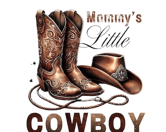 Liten cowboy PNG: Rodeo-stövlar och hatt, westerntryck (digital nedladdning)