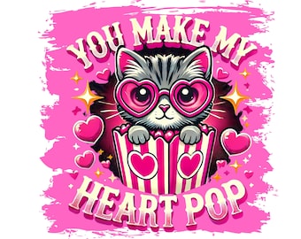 Imagen PNG de un divertido gato para San Valentín: Diseño de corazón pop (descarga digital)