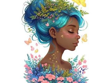Butterfly Fairy Girl PNG: grillig bloemdessin (digitale download)