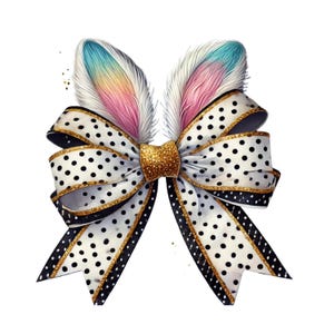 Easter Bunny Coquette bow PNG, Polka Dot Print Coquette Bow Easter Bunny Ears, Happy Easter png, Girls Easter Png, Bunny Ears, Bunny Bow Png