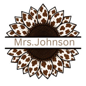 Bewerkbare gesplitste zonnebloembundel, gesplitste monogram zonnebloemen, gepersonaliseerde naamlijst, zonnebloem luipaard, voeg je eigen tekst toe, canvasjabloon afbeelding 3