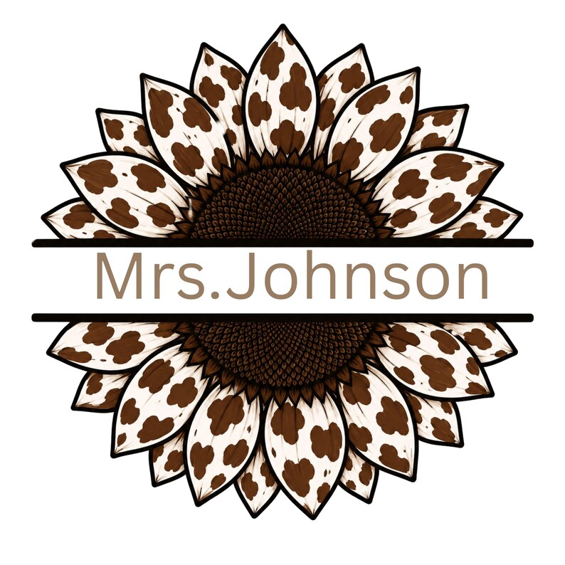 Bewerkbare gesplitste zonnebloembundel, gesplitste monogram zonnebloemen, gepersonaliseerde naamlijst, zonnebloem luipaard, voeg je eigen tekst toe, canvasjabloon afbeelding 3