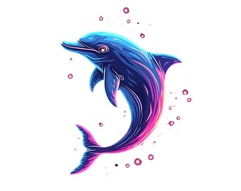 Playful Neon Dolphin PNG: Sublimation Design (Digital Download)