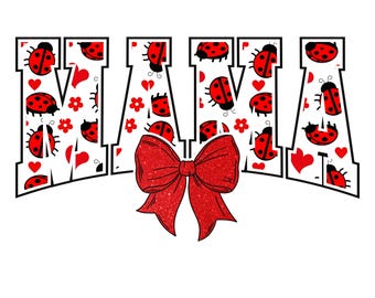 Lady Bug Mama PNG: Spring Mom Clipart, Coquette Bow (Digital Download)