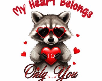 Funny Raccoon Valentine PNG: Heart Design (Digital Download)