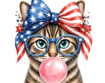 4 juli kat png, grillige kat met bril png, kauwgomsublimatieontwerp (digitale download), shirt patriottische kat, kattenliefhebbers